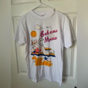 Bahama Mama Graphic Cat Tee - White with Pink & Yellow Print